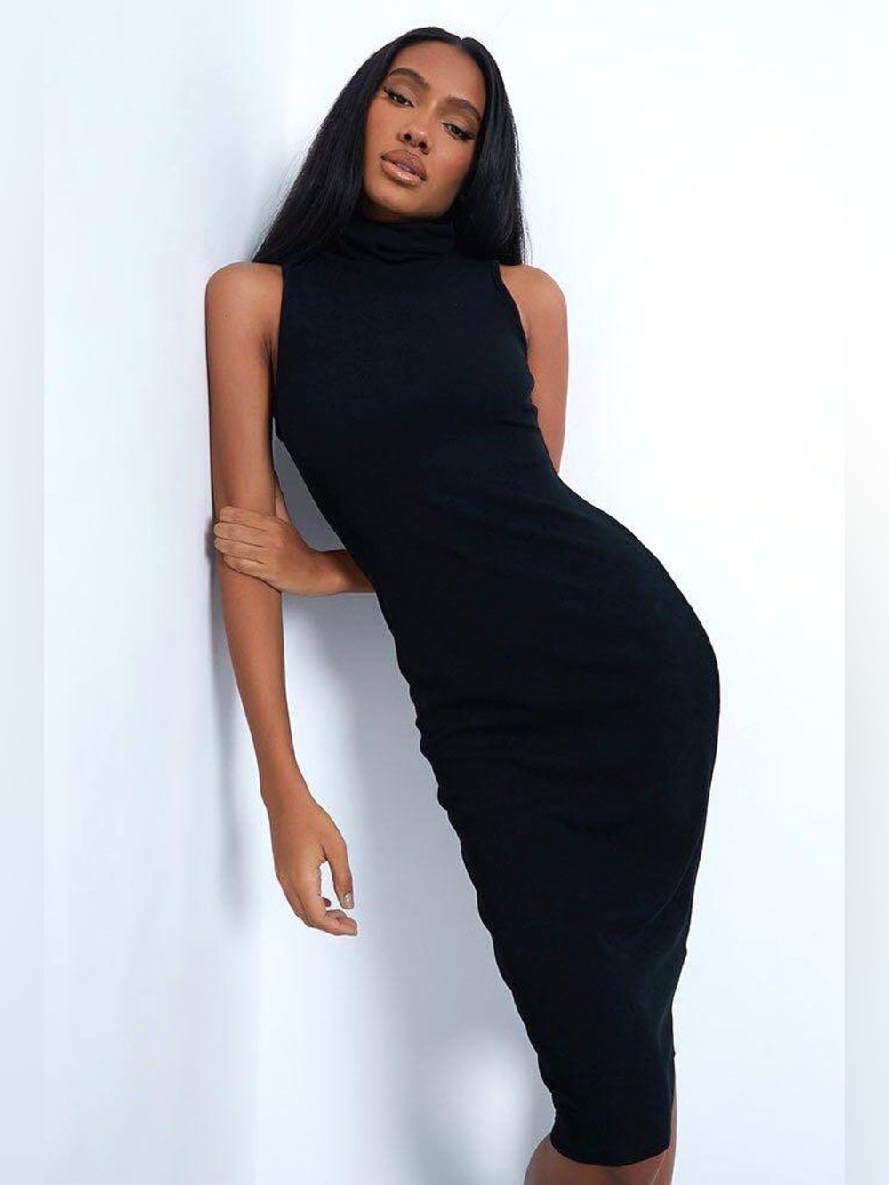 Zara Black Sleeveless Midi Turtleneck Dress